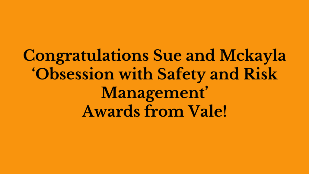 Read more about the article Congratulations Sue and Mckayla for your obsession with safety and risk management awards!